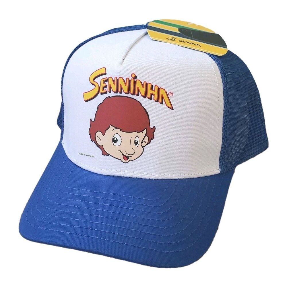 NWT Ayrton Senna Unisex Formula 1 Senninha Trucker Snapback Hat Cap Blue White